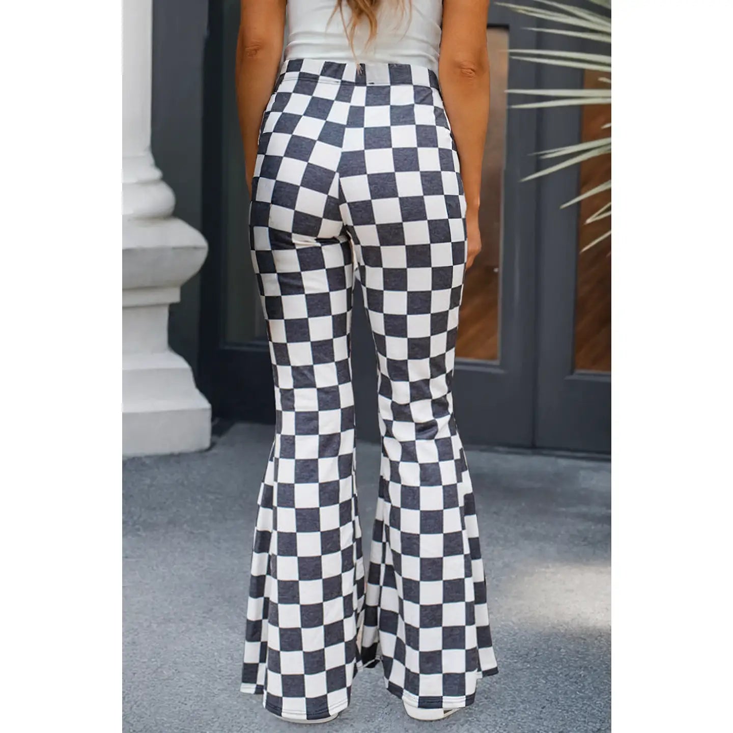 Checkerboard High Rise Casual Flared Pants