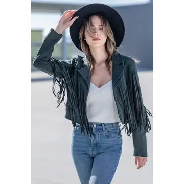 Fringe Suede Moto Jacket