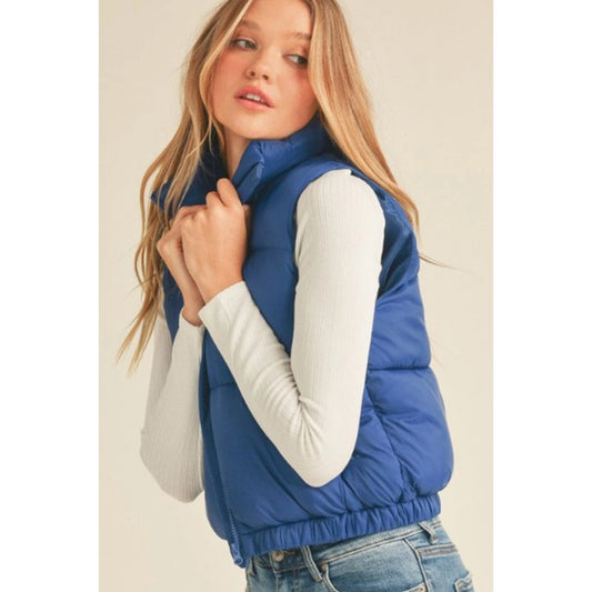 Nylon High Neck Faux Down Puffer Vest