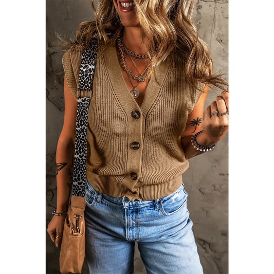 V Neck Buttoned Front Sweater Vest