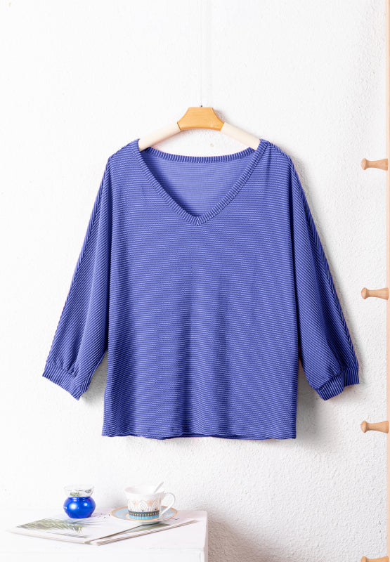 ONLINE ONLY! Texture V-Neck Long Sleeve Top