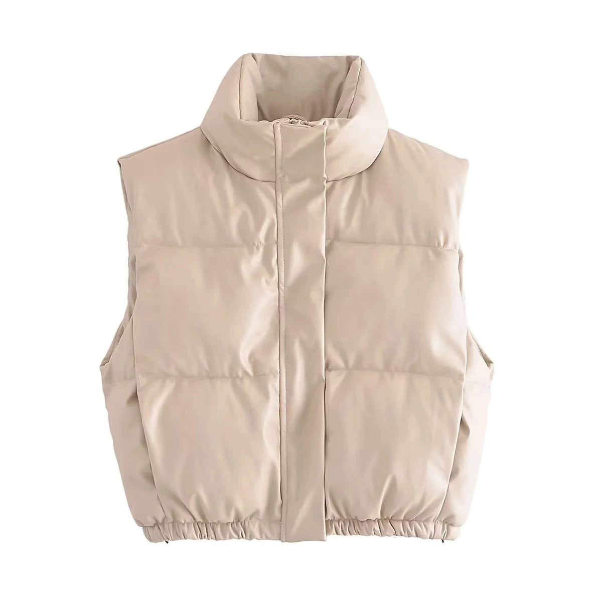 Stand Collar Leather Cotton Vest Women's Spring