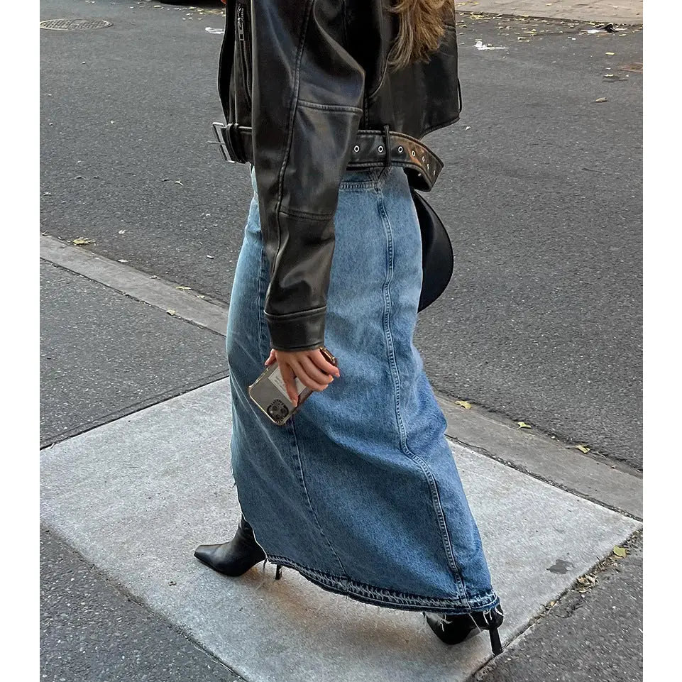 Denim High Waist Long Skirt