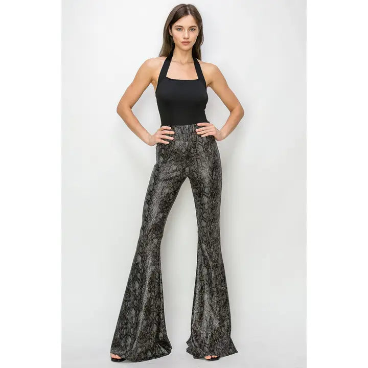 Python Gold Foil Bellbottom Knit Pants