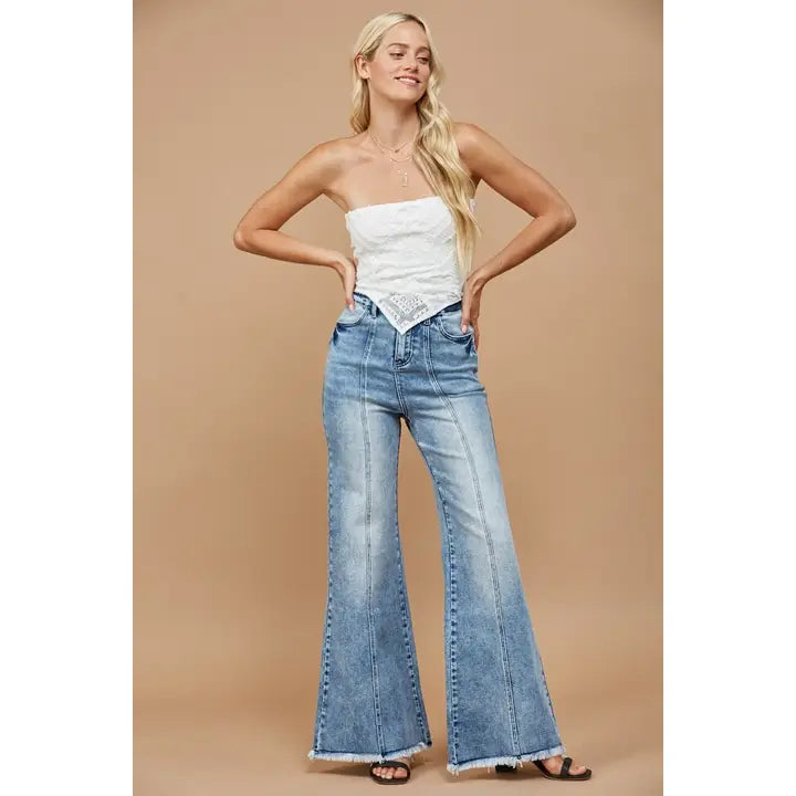 Wide Leg Palazzo Fit Jeans with Stretch