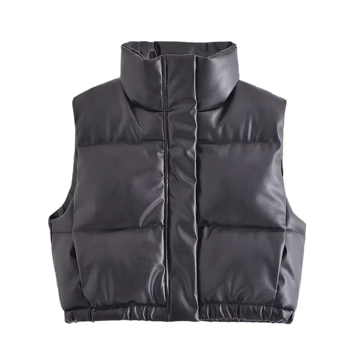 Stand Collar Leather Cotton Vest Women's Spring