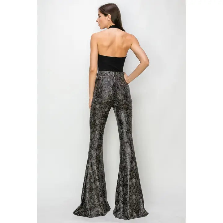 Python Gold Foil Bellbottom Knit Pants