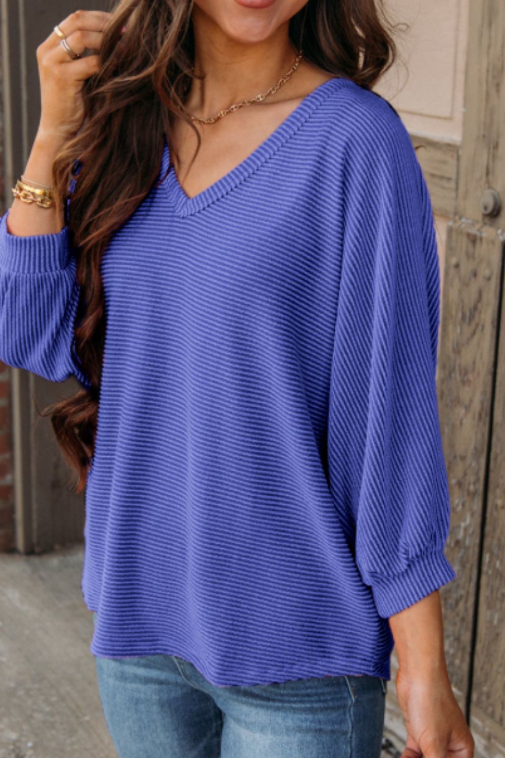 ONLINE ONLY! Texture V-Neck Long Sleeve Top